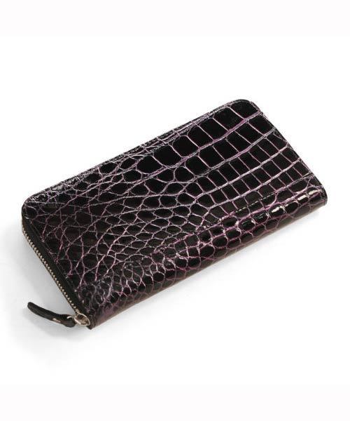 美品 定価11万 穿孔あり クロコダイルレザー 長財布 目地染め 日本製 美品 定価11万 穿孔あり クロコダイルレザー 長財布 目地染め 日本製