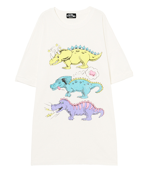 Candy Stripper(キャンディストリッパー)の「BUBBLE OVER DINOSAUR BIG BIG TEE(Tシャツ/カットソー・レディース・オフホワイト/チャコール・2)」の1枚目の写真