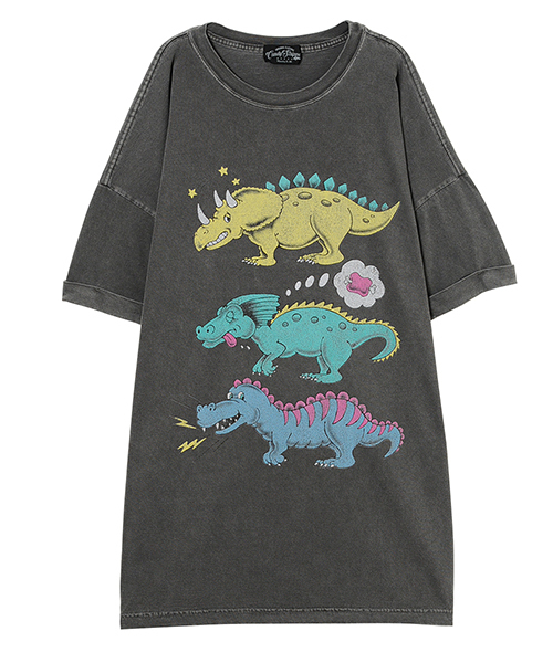 Candy Stripper(キャンディストリッパー)の「BUBBLE OVER DINOSAUR BIG BIG TEE(Tシャツ/カットソー・レディース・オフホワイト/チャコール・2)」の2枚目の写真