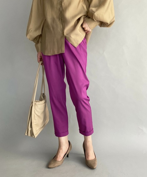 PICCIN（ピッチン）の「【日本製】ウエストギャザーパンツ（その他パンツ・レディース・ネイビー/ブルーグレー/ライトオレンジ系/ベージュ/グリーン/ブラック/ライトグレー/カーキ/ピンクベージュ/ブルー/グレイッシュベージュ/イエロー/ライトブルー/ダークブルー/サックスブルー/パープル/ベビーピンク/ブラック系その他/サーモンピンク・XS/S/M/L）」の14枚目の写真