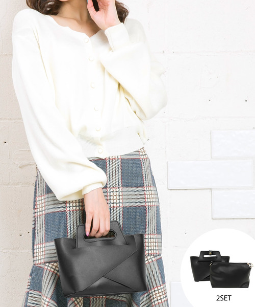 KOBE LETTUCE（コウベレタス）の「【2個SET】折り畳み可能☆ショルダー付き2way組み立てバッグ/レディース鞄/ポシェット/ショルダーバッグ/ポーチ付き[B1117]神戸レタス（ハンドバッグ・レディース・ブラック/シルバー/ホワイト系その他/イエロー系その他/ベージュ・FREE）」の3枚目の写真