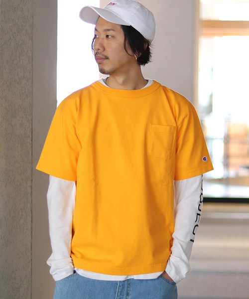 Champion（チャンピオン）の「Champion×relume / チャンピオン Exclusive T-1011 USA T-SHIRT#（Tシャツ/カットソー・メンズ・スミクロ/ベージュ/サックスブルー/イエロー/ピンク/オレンジ・L/M/S/XL）」の19枚目の写真