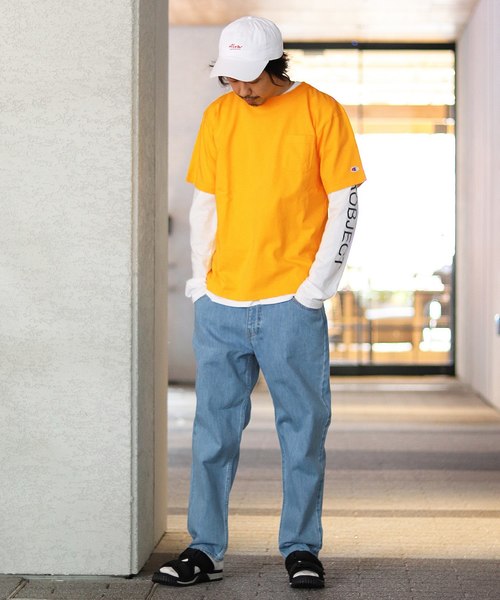 Champion（チャンピオン）の「Champion×relume / チャンピオン Exclusive T-1011 USA T-SHIRT#（Tシャツ/カットソー・メンズ・スミクロ/ベージュ/サックスブルー/イエロー/ピンク/オレンジ・L/M/S/XL）」の20枚目の写真