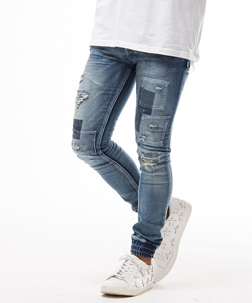 CavariA(キャバリア)の「リメイク加工ストレッチカットデニムジョガーパンツ / CAMY18-06(デニムパンツ)」|ライトブルー