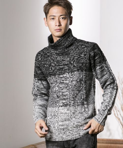 ADMIX/ATELIER SAB MEN（アドミックスアトリエサブメン）の「ケーブル編み フィッシャーマンズ　タートルネック ボトルネック セーター ユニセックス対応（ニット/セーター・メンズ・ライトグレー/ブラック/アイボリー/ホワイト系その他/ブラック系その他/ブラック系その他2/杢グレー/ネイビー/ブルー系その他/キャメル/パープル/ベージュ/ブラウン・48/50/52）」の5枚目の写真