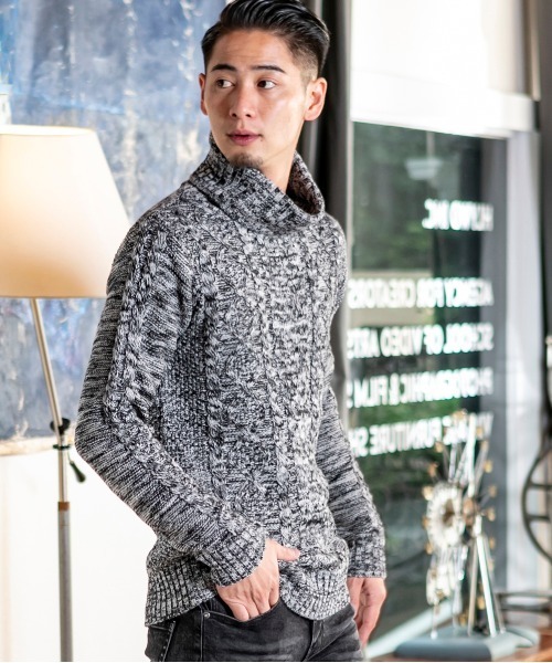 ADMIX/ATELIER SAB MEN（アドミックスアトリエサブメン）の「ケーブル編み フィッシャーマンズ　タートルネック ボトルネック セーター ユニセックス対応（ニット/セーター・メンズ・ライトグレー/ブラック/アイボリー/ホワイト系その他/ブラック系その他/ブラック系その他2/杢グレー/ネイビー/ブルー系その他/キャメル/パープル/ベージュ/ブラウン・48/50/52）」の8枚目の写真