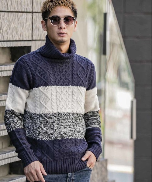 ADMIX/ATELIER SAB MEN（アドミックスアトリエサブメン）の「ケーブル編み フィッシャーマンズ　タートルネック ボトルネック セーター ユニセックス対応（ニット/セーター・メンズ・ライトグレー/ブラック/アイボリー/ホワイト系その他/ブラック系その他/ブラック系その他2/杢グレー/ネイビー/ブルー系その他/キャメル/パープル/ベージュ/ブラウン・48/50/52）」の11枚目の写真