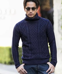 ケーブル編み フィッシャーマンズ　タートルネック ボトルネック セーター ユニセックス対応