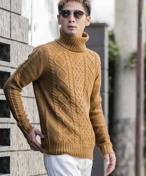 ADMIX/ATELIER SAB MEN（アドミックスアトリエサブメン）の「ケーブル編み フィッシャーマンズ　タートルネック ボトルネック セーター ユニセックス対応（ニット/セーター・メンズ・ライトグレー/ブラック/アイボリー/ホワイト系その他/ブラック系その他/ブラック系その他2/杢グレー/ネイビー/ブルー系その他/キャメル/パープル/ベージュ/ブラウン・48/50/52）」の13枚目の写真