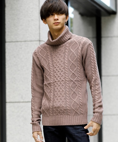 ADMIX/ATELIER SAB MEN（アドミックスアトリエサブメン）の「ケーブル編み フィッシャーマンズ　タートルネック ボトルネック セーター ユニセックス対応（ニット/セーター・メンズ・ライトグレー/ブラック/アイボリー/ホワイト系その他/ブラック系その他/ブラック系その他2/杢グレー/ネイビー/ブルー系その他/キャメル/パープル/ベージュ/ブラウン・48/50/52）」の9枚目の写真