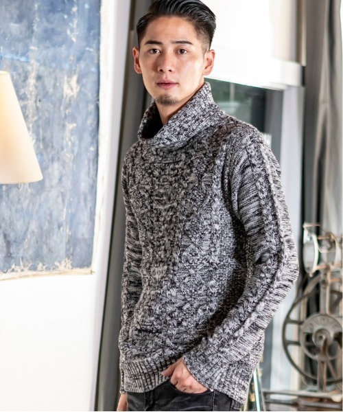 ADMIX/ATELIER SAB MEN（アドミックスアトリエサブメン）の「ケーブル編み フィッシャーマンズ　タートルネック ボトルネック セーター ユニセックス対応（ニット/セーター・メンズ・ライトグレー/ブラック/アイボリー/ホワイト系その他/ブラック系その他/ブラック系その他2/杢グレー/ネイビー/ブルー系その他/キャメル/パープル/ベージュ/ブラウン・48/50/52）」の15枚目の写真