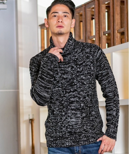 ADMIX/ATELIER SAB MEN（アドミックスアトリエサブメン）の「ケーブル編み フィッシャーマンズ　タートルネック ボトルネック セーター ユニセックス対応（ニット/セーター・メンズ・ライトグレー/ブラック/アイボリー/ホワイト系その他/ブラック系その他/ブラック系その他2/杢グレー/ネイビー/ブルー系その他/キャメル/パープル/ベージュ/ブラウン・48/50/52）」の16枚目の写真