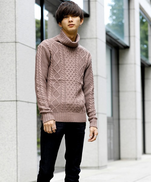 ADMIX/ATELIER SAB MEN（アドミックスアトリエサブメン）の「ケーブル編み フィッシャーマンズ　タートルネック ボトルネック セーター ユニセックス対応（ニット/セーター・メンズ・ライトグレー/ブラック/アイボリー/ホワイト系その他/ブラック系その他/ブラック系その他2/杢グレー/ネイビー/ブルー系その他/キャメル/パープル/ベージュ/ブラウン・48/50/52）」の19枚目の写真