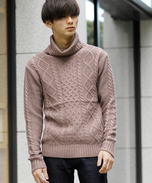 セール】ケーブル編み フィッシャーマンズ タートルネック ボトル