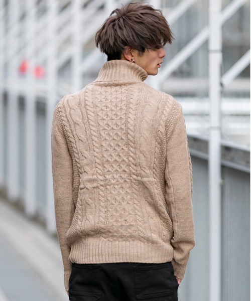 ADMIX/ATELIER SAB MEN（アドミックスアトリエサブメン）の「ケーブル編み フィッシャーマンズ　タートルネック ボトルネック セーター ユニセックス対応（ニット/セーター・メンズ・ライトグレー/ブラック/アイボリー/ホワイト系その他/ブラック系その他/ブラック系その他2/杢グレー/ネイビー/ブルー系その他/キャメル/パープル/ベージュ/ブラウン・48/50/52）」の22枚目の写真