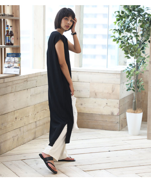 classicalelf（クラシカルエルフ）の「ロング・マキシ丈ワッフルベルト付き無地フレアワンピース（半袖）（ワンピース・レディース・ホワイト/ブラック/ベージュ/ブラウン・MEDIUM/LARGE/X-LARGE）」の8枚目の写真