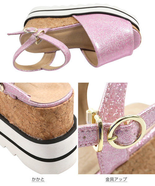 KOBE LETTUCE（コウベレタス）の「プラットフォーム厚底ラインサンダル（サンダル・レディース・ホワイト/シルバー/ブラック/ピンク系その他・M/LL/S/L）」の12枚目の写真