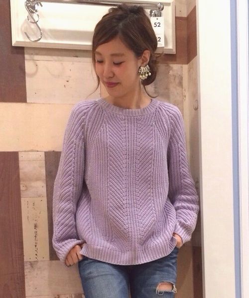 Another Edition(アナザーエディション)の「AE LOW GG アゼ PO(ニット/セーター・レディース・ライラック/オフホワイト/ライム・フリー)」の3枚目の写真