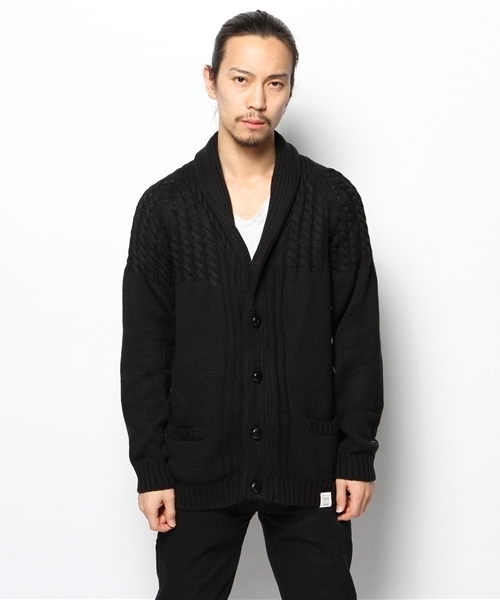AZUL by moussy（アズールバイマウジー）の「AC/Cケーブルショールカーデ（カーディガン/ボレロ・メンズ・トップグレー/ブラック/ホワイト・LARGE/X-LARGE/SMALL/MEDIUM）」の8枚目の写真