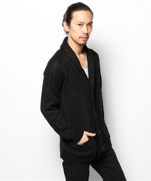 AZUL by moussy（アズールバイマウジー）の「AC/Cケーブルショールカーデ（カーディガン/ボレロ・メンズ・トップグレー/ブラック/ホワイト・LARGE/X-LARGE/SMALL/MEDIUM）」の9枚目の写真