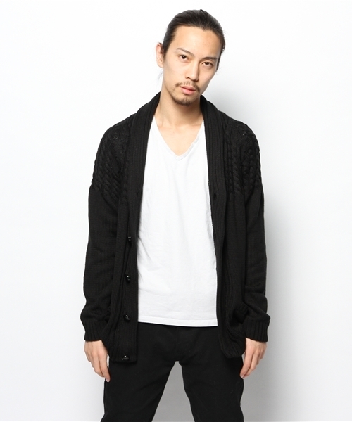 AZUL by moussy（アズールバイマウジー）の「AC/Cケーブルショールカーデ（カーディガン/ボレロ・メンズ・トップグレー/ブラック/ホワイト・LARGE/X-LARGE/SMALL/MEDIUM）」の11枚目の写真