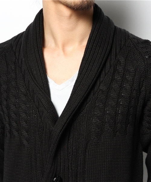 AZUL by moussy（アズールバイマウジー）の「AC/Cケーブルショールカーデ（カーディガン/ボレロ・メンズ・トップグレー/ブラック/ホワイト・LARGE/X-LARGE/SMALL/MEDIUM）」の4枚目の写真