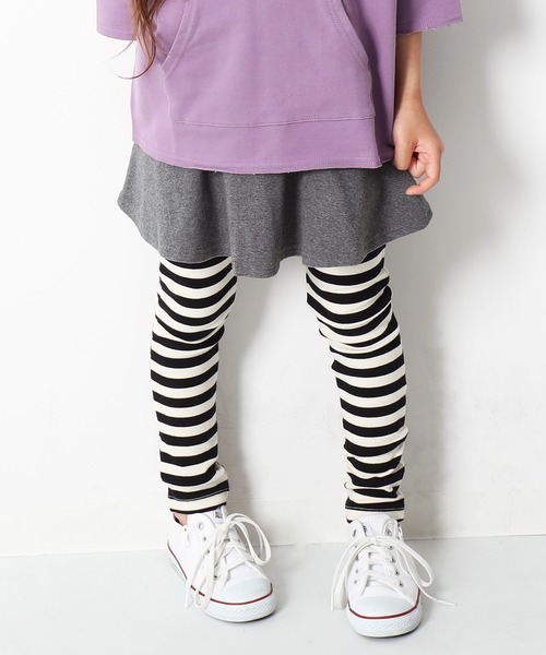 devirock（デビロック）の「【新改良】ボーダー10分丈スカッツ（スカート・キッズ・ブラック/ヘザーチャコール/ブルー/グリーン系その他/カーキ/ラベンダー/ワイン/ピンク系その他/ピンク系その他2/モカ/キャメル/オレンジ・80ｃｍ/90cm/95cm/100cm/110cm/120cm/130cm/140cm/150cm/160cm）」の3枚目の写真