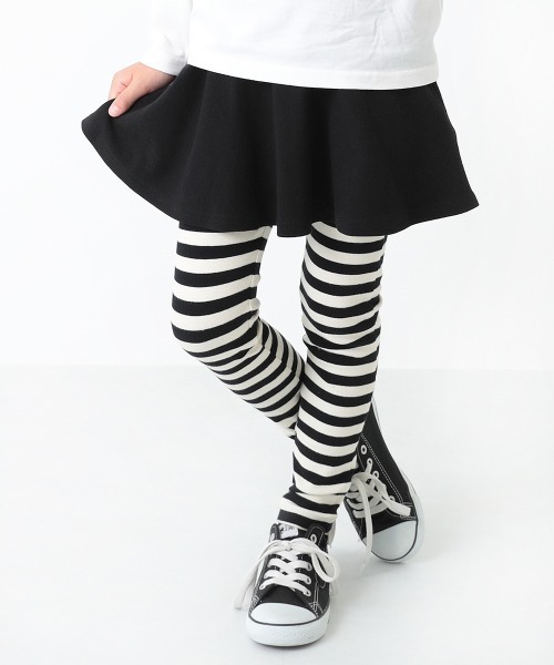 devirock（デビロック）の「【新改良】ボーダー10分丈スカッツ（スカート・キッズ・ブラック/ヘザーチャコール/ブルー/グリーン系その他/カーキ/ラベンダー/ワイン/ピンク系その他/ピンク系その他2/モカ/キャメル/オレンジ・80ｃｍ/90cm/95cm/100cm/110cm/120cm/130cm/140cm/150cm/160cm）」の2枚目の写真