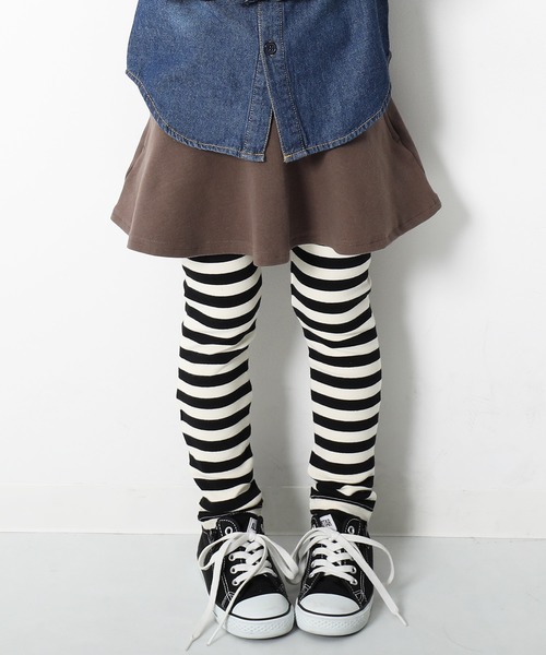 devirock（デビロック）の「【新改良】ボーダー10分丈スカッツ（スカート・キッズ・ブラック/ヘザーチャコール/ブルー/グリーン系その他/カーキ/ラベンダー/ワイン/ピンク系その他/ピンク系その他2/モカ/キャメル/オレンジ・80ｃｍ/90cm/95cm/100cm/110cm/120cm/130cm/140cm/150cm/160cm）」の4枚目の写真