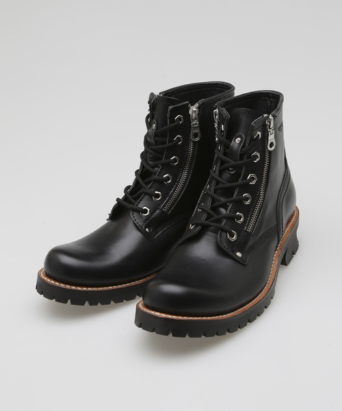 VANQUISH(ヴァンキッシュ)の「Cow Leather double zip lace up Boots(ブーツ)」|ブラック