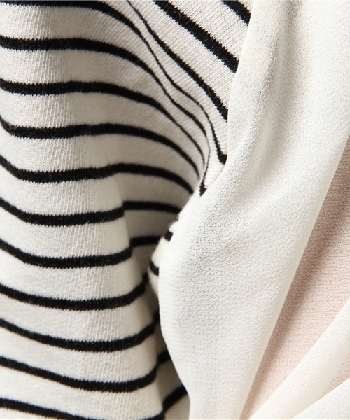 goocy(グーシー)の「Backシフォン切替ボーダーオフショルTOP(Tシャツ/カットソー・レディース・ホワイト/ネイビー/ブラック・FREE)」の11枚目の写真