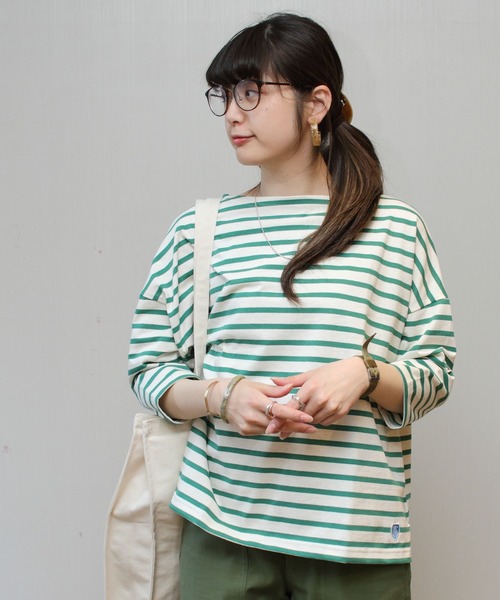 【美品】オーシバル ORCIVAL *マーセリゼーションロングボートネックTシャツ*綿ボーダーオーバーサイズBIG(2-2407-253)【61H42】 ORCIVAL 【20%OFF】オーチバル オーシバル マーセライズ