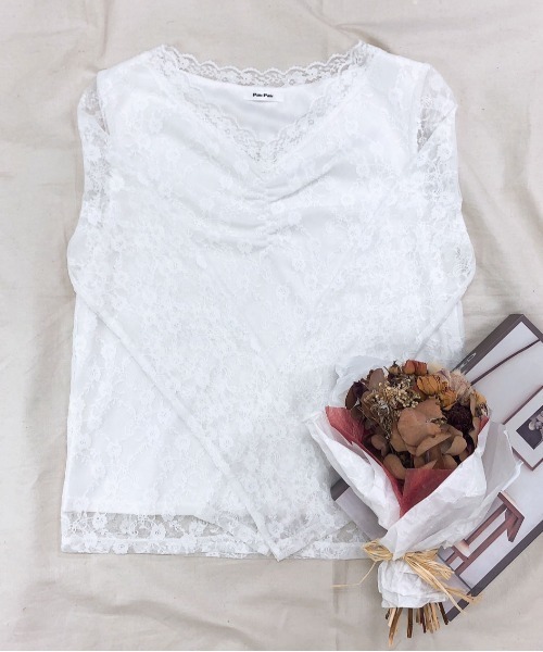 PairPair（ペアペア）の「フェミニンレースインナー（Tシャツ/カットソー・レディース・ブラック/オフホワイト・FREE）」の2枚目の写真
