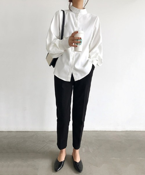 STYLEBLOCK（スタイルブロック）の「ボリュームスリーブスタンドカラーブラウス（シャツ/ブラウス・レディース・ホワイト/ブラック/カーキ/ブルー系その他・S/L/XL/M）」の8枚目の写真