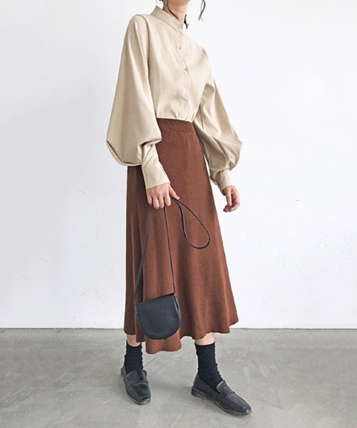 STYLEBLOCK（スタイルブロック）の「ボリュームスリーブスタンドカラーブラウス（シャツ/ブラウス・レディース・ホワイト/ブラック/カーキ/ブルー系その他・S/L/XL/M）」の7枚目の写真