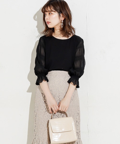 natural couture（ナチュラルクチュール）の「マジョリカプリーツ袖プルオーバー（Tシャツ/カットソー・レディース・ベージュ/オフホワイト/ライトグレー/ブラック・FREE）」の9枚目の写真