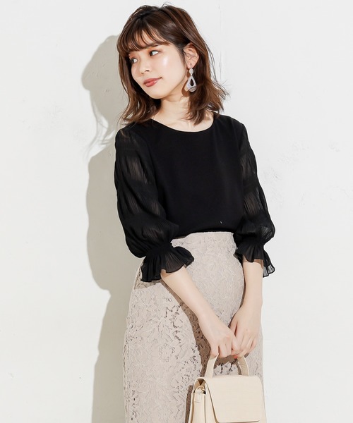 natural couture（ナチュラルクチュール）の「マジョリカプリーツ袖プルオーバー（Tシャツ/カットソー・レディース・ベージュ/オフホワイト/ライトグレー/ブラック・FREE）」の18枚目の写真
