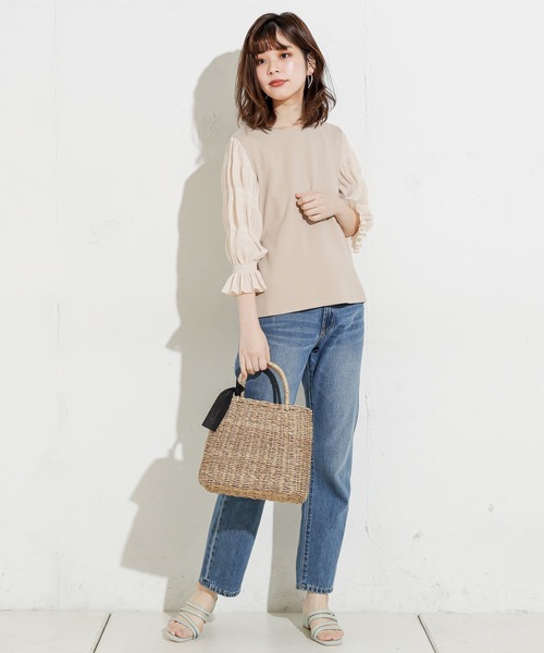 natural couture（ナチュラルクチュール）の「マジョリカプリーツ袖プルオーバー（Tシャツ/カットソー・レディース・ベージュ/オフホワイト/ライトグレー/ブラック・FREE）」の7枚目の写真