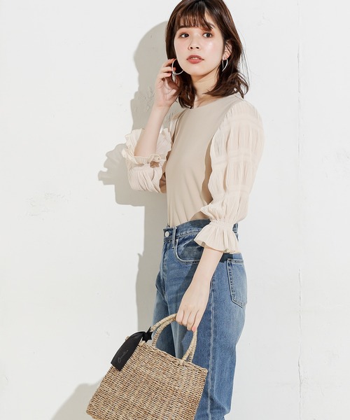 natural couture（ナチュラルクチュール）の「マジョリカプリーツ袖プルオーバー（Tシャツ/カットソー・レディース・ベージュ/オフホワイト/ライトグレー/ブラック・FREE）」の14枚目の写真