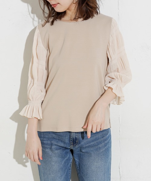 natural couture（ナチュラルクチュール）の「マジョリカプリーツ袖プルオーバー（Tシャツ/カットソー・レディース・ベージュ/オフホワイト/ライトグレー/ブラック・FREE）」の19枚目の写真