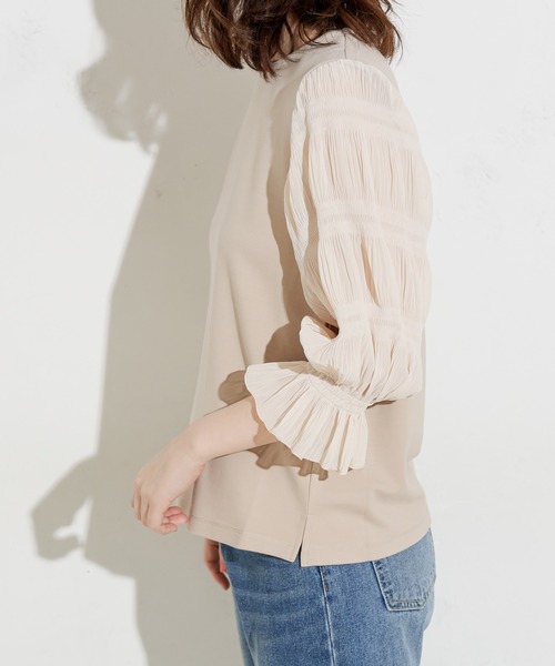 natural couture（ナチュラルクチュール）の「マジョリカプリーツ袖プルオーバー（Tシャツ/カットソー・レディース・ベージュ/オフホワイト/ライトグレー/ブラック・FREE）」の21枚目の写真