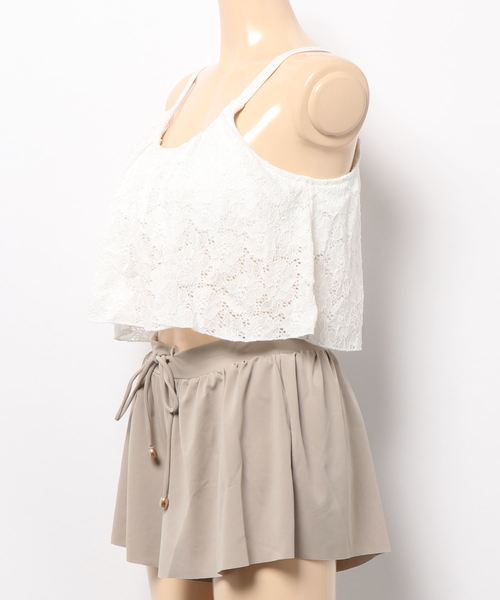 LEAD（リード）の「3点セットレース生地×無地フレアシンプルデザイン水着（水着・レディース・ブラック/オフホワイト/カーキ・M）」の4枚目の写真