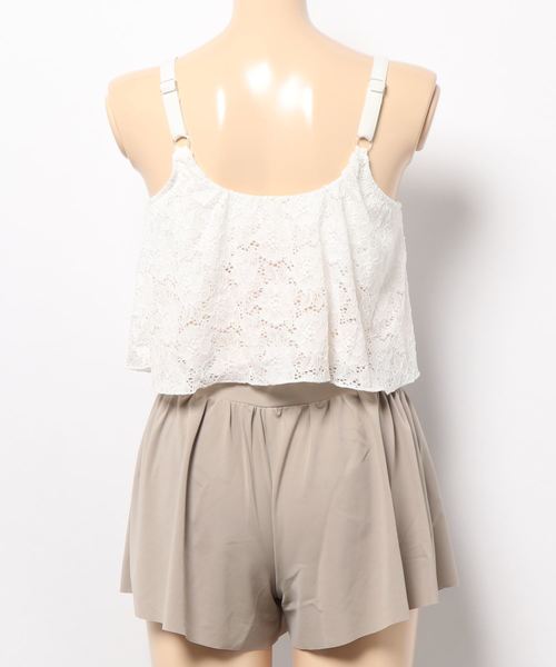 LEAD（リード）の「3点セットレース生地×無地フレアシンプルデザイン水着（水着・レディース・ブラック/オフホワイト/カーキ・M）」の5枚目の写真