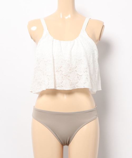 LEAD（リード）の「3点セットレース生地×無地フレアシンプルデザイン水着（水着・レディース・ブラック/オフホワイト/カーキ・M）」の7枚目の写真