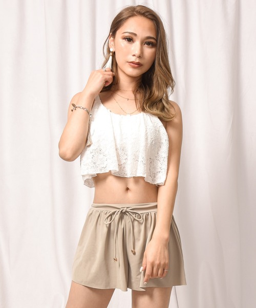 LEAD（リード）の「3点セットレース生地×無地フレアシンプルデザイン水着（水着・レディース・ブラック/オフホワイト/カーキ・M）」の2枚目の写真