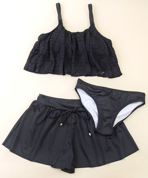 LEAD（リード）の「3点セットレース生地×無地フレアシンプルデザイン水着（水着・レディース・ブラック/オフホワイト/カーキ・M）」の16枚目の写真