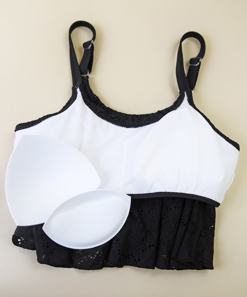 LEAD（リード）の「3点セットレース生地×無地フレアシンプルデザイン水着（水着・レディース・ブラック/オフホワイト/カーキ・M）」の19枚目の写真