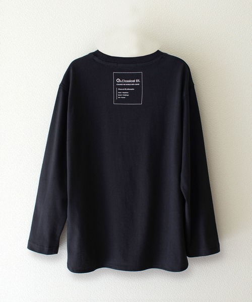 classicalelf(クラシカルエルフ)の「キッズ サイドスリットロング丈ビッグシルエット無地バックプリントロングTシャツ(長袖)(Tシャツ/カットソー・キッズ・ホワイト/ブラック/ブラウン系その他/グリーン系その他・130/140/150)」の8枚目の写真