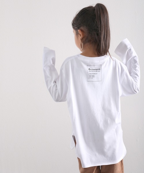 classicalelf(クラシカルエルフ)の「キッズ サイドスリットロング丈ビッグシルエット無地バックプリントロングTシャツ(長袖)(Tシャツ/カットソー・キッズ・ホワイト/ブラック/ブラウン系その他/グリーン系その他・130/140/150)」の15枚目の写真