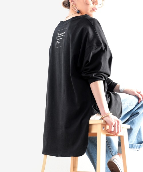 classicalelf(クラシカルエルフ)の「キッズ サイドスリットロング丈ビッグシルエット無地バックプリントロングTシャツ(長袖)(Tシャツ/カットソー・キッズ・ホワイト/ブラック/ブラウン系その他/グリーン系その他・130/140/150)」の18枚目の写真